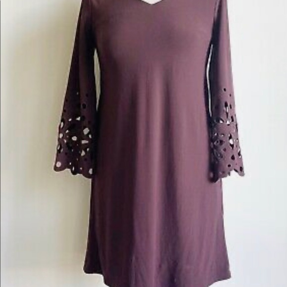 Alfani Dress Like New Beautiful Burgundy Wine Laser Cut Bell Sleeve Detail GORG! - Picture 7 of 13